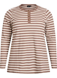Stripete jerseybluse med ribbet tekstur, Birch/Fossil