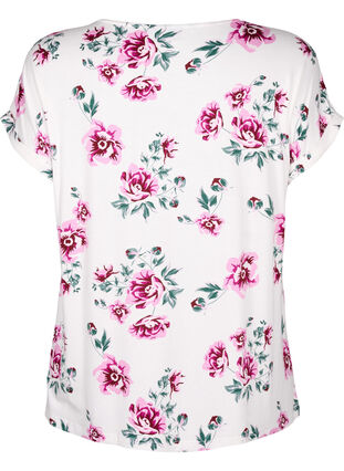Blomstret bluse i viskose med korte ermer, White Pink AOP, Packshot image number 1