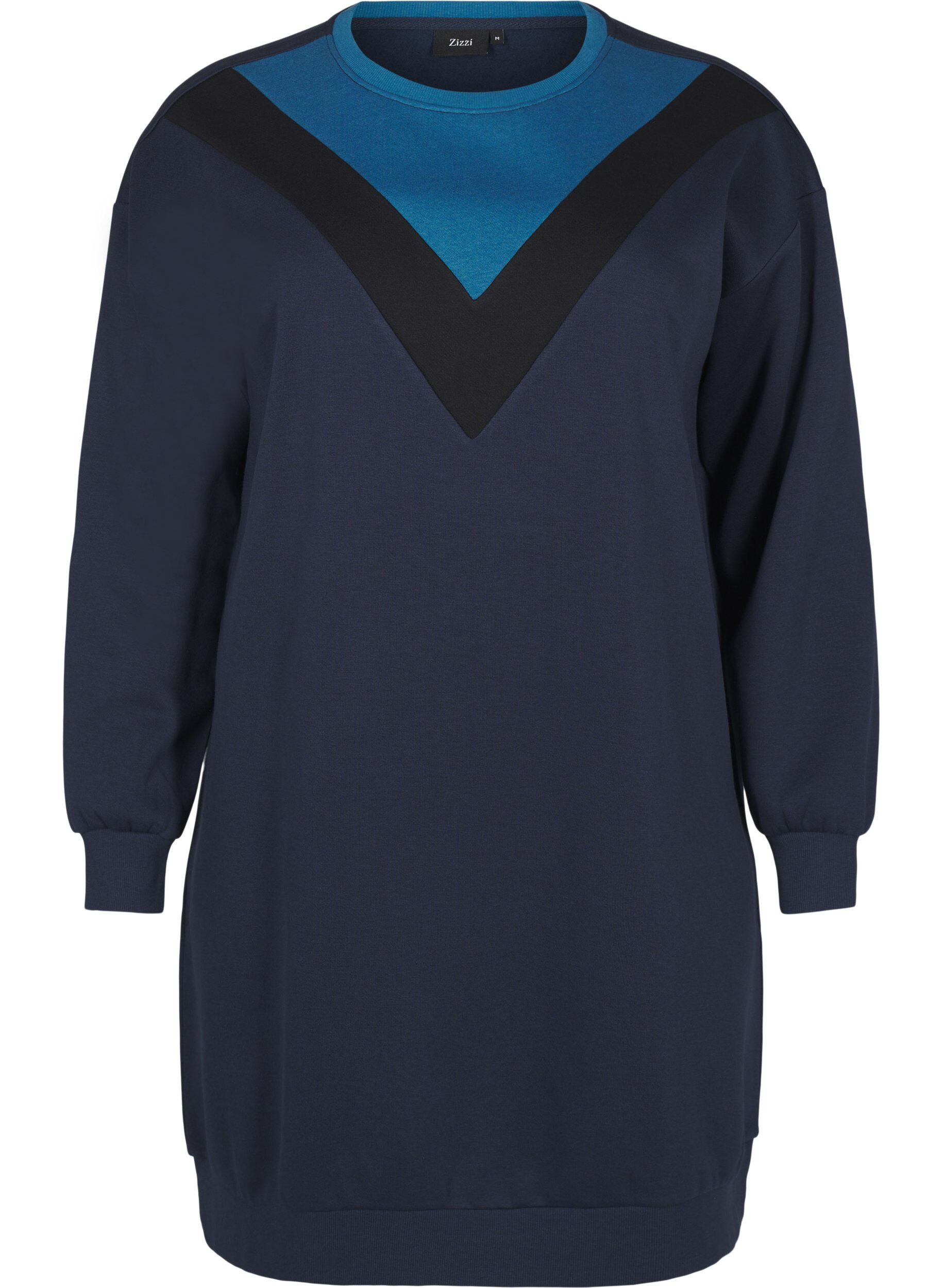 Zizzi Lang, fargeblokket sweatshirt, Navy B. Color Block, Packshot image number 0