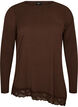 Jerseybluse med asymmetrisk blondedetalj, Brun, Packshot image number 0