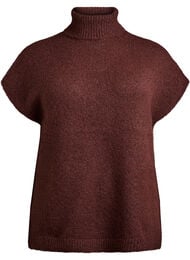 Ermeløs strikket vest med høy hals, Brown Stone Mel.