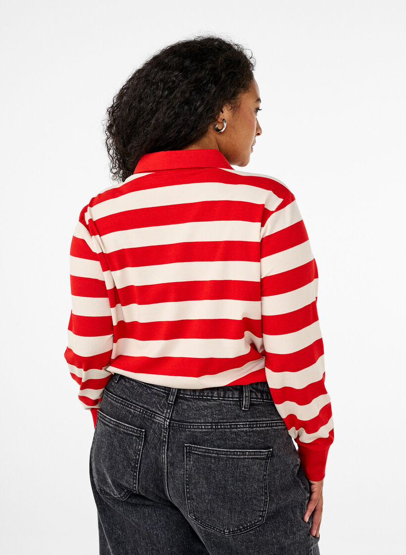 Langermet poloskjorte med striper, Rød, Model image number 2