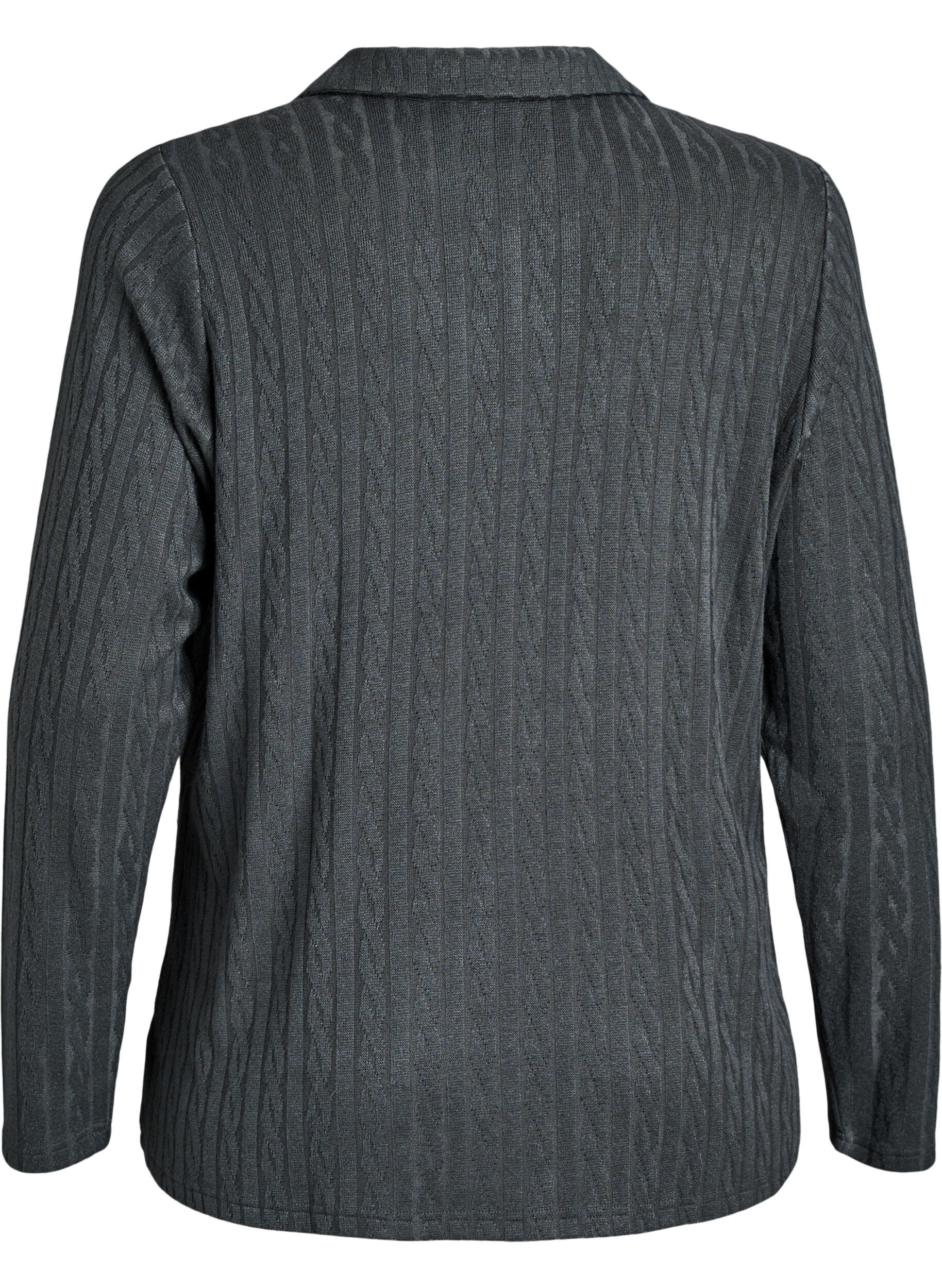 Zizzi Strikkebluse med krage og flettem&oslash;nster, Gr&oslash;nn, Packshot image number 1