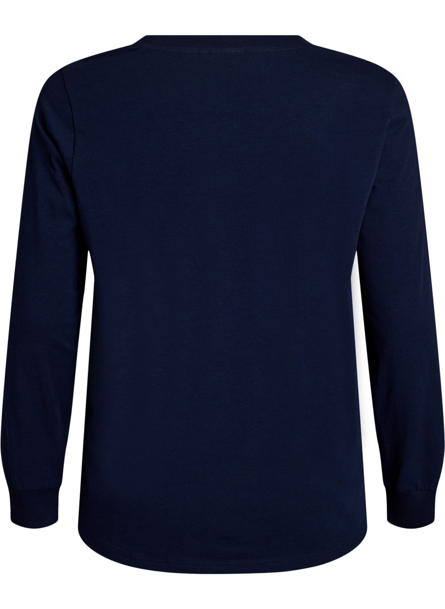 Zizzi Langermet pyjamatopp i myk bomullsjersey, Bl&aring;, Packshot image number 1