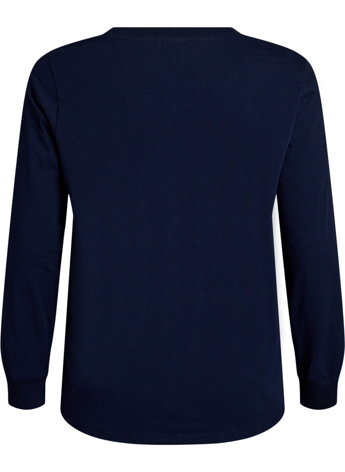 Langermet pyjamatopp i myk bomullsjersey, Bl&aring;, Packshot image number 1