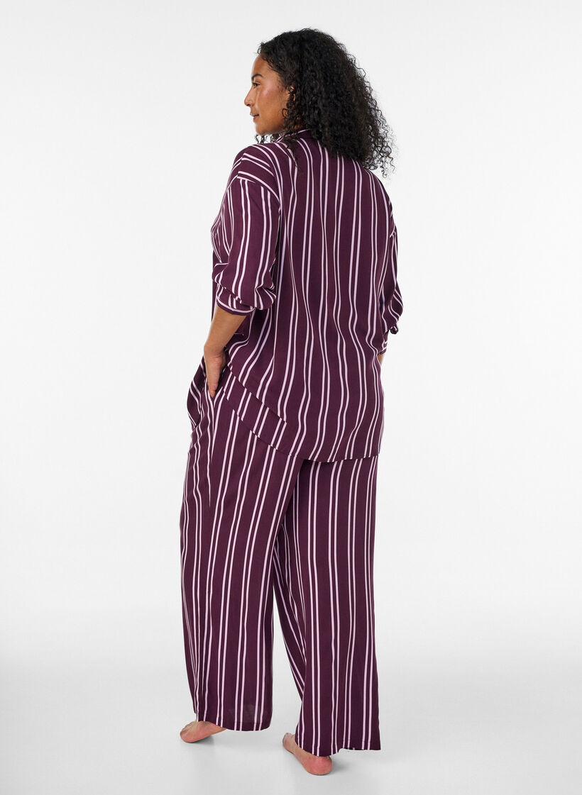Loose fit nattbukser med striper, M&oslash;rk Bordeaux, Model image number 2