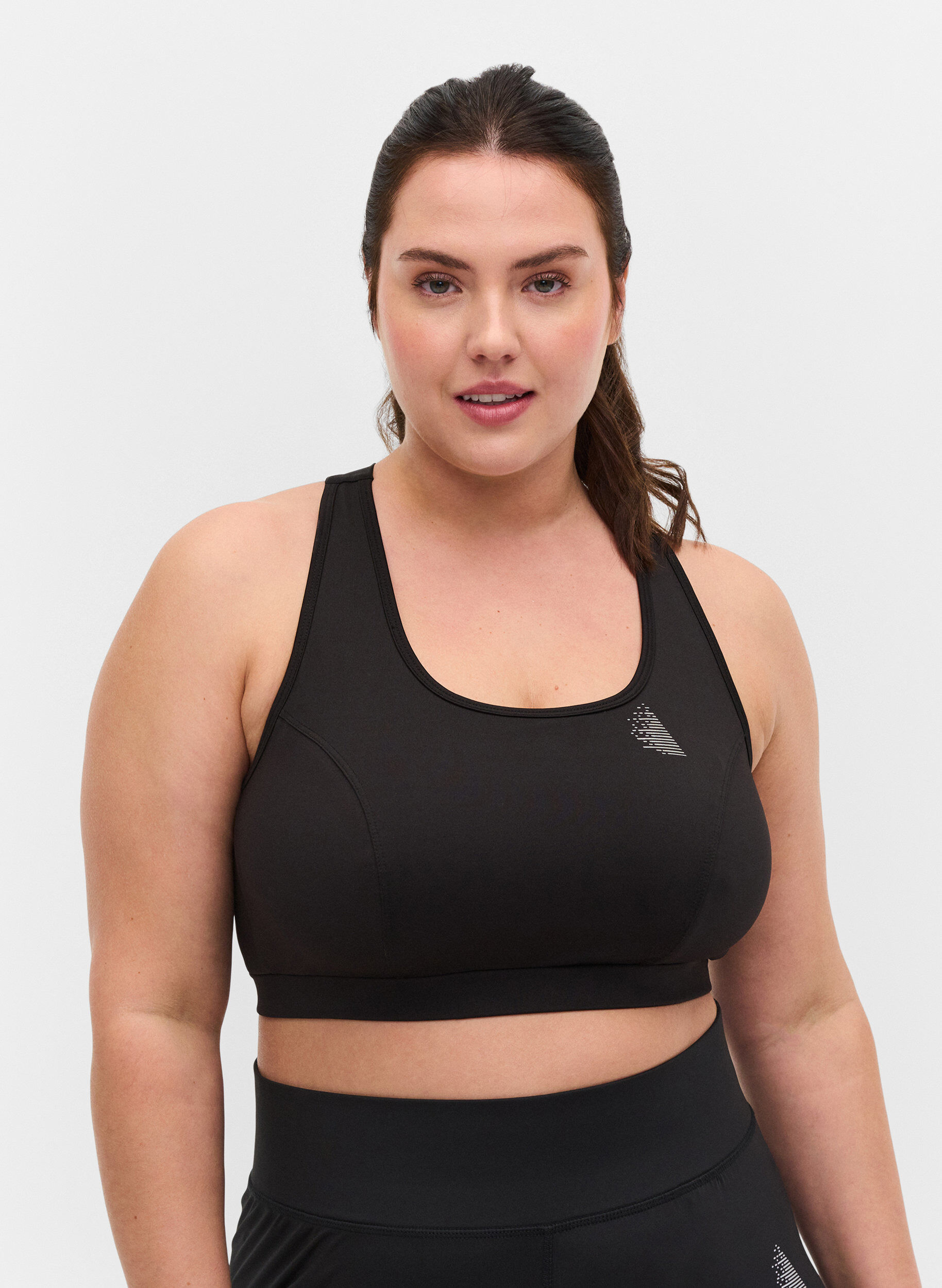 Zizzi Ensfarget sports-BH med krysset rygg, Black, Model image number 0