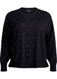 Løsstrikket bluse med rhinesteiner, Black