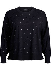 Løsstrikket bluse med rhinesteiner, Svart Løsstrikket bluse med rhinesteiner