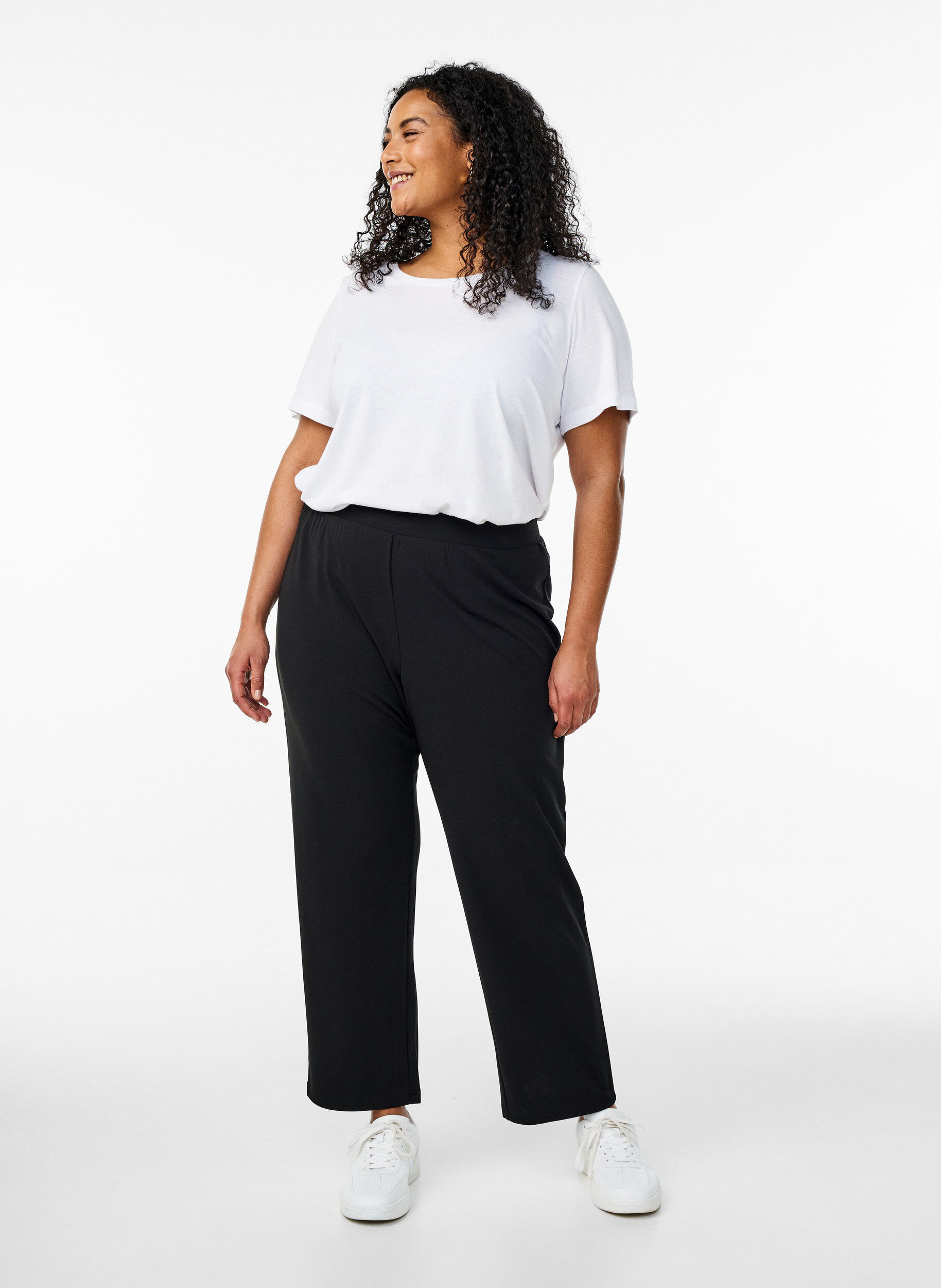 Zizzi FLASH - 2-pakk t-skjorter med crewneck, Black/White, Model image number 2