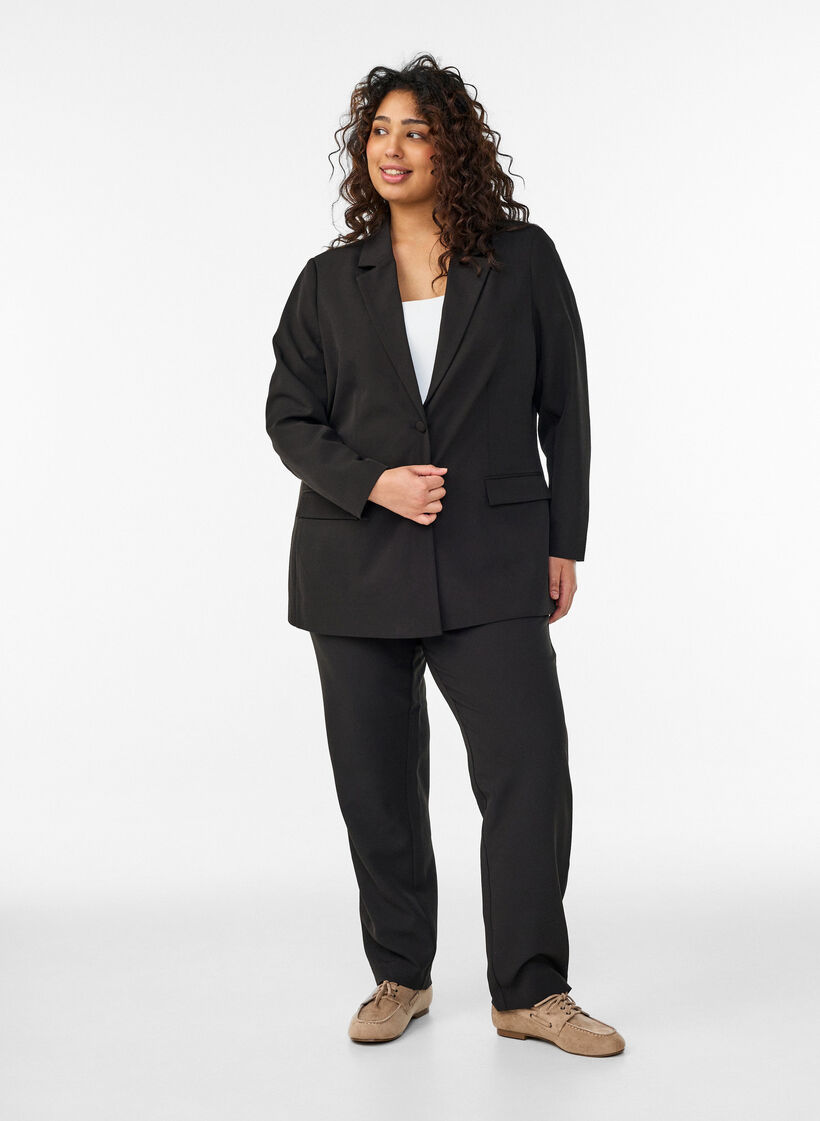 Klassisk blazer med knappelukking, Svart, Model image number 1