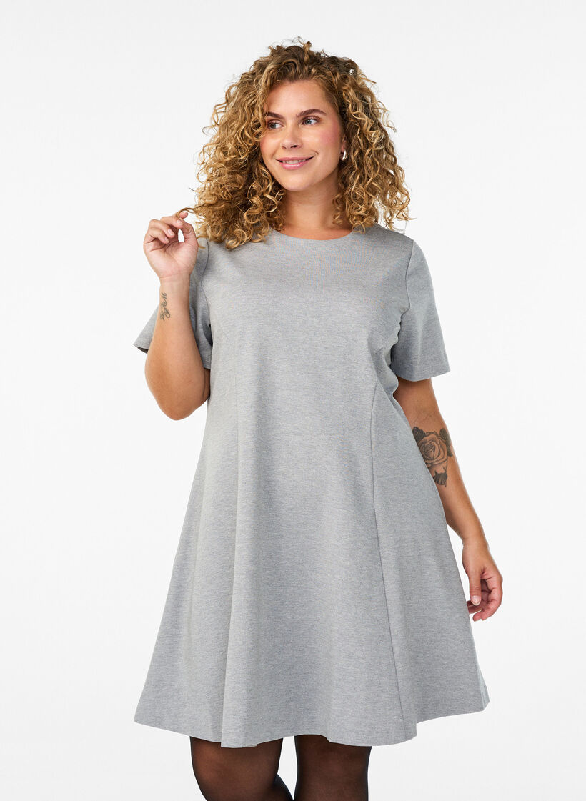 Kort A-linje jersey kjole, Gr&aring;, Model image number 0