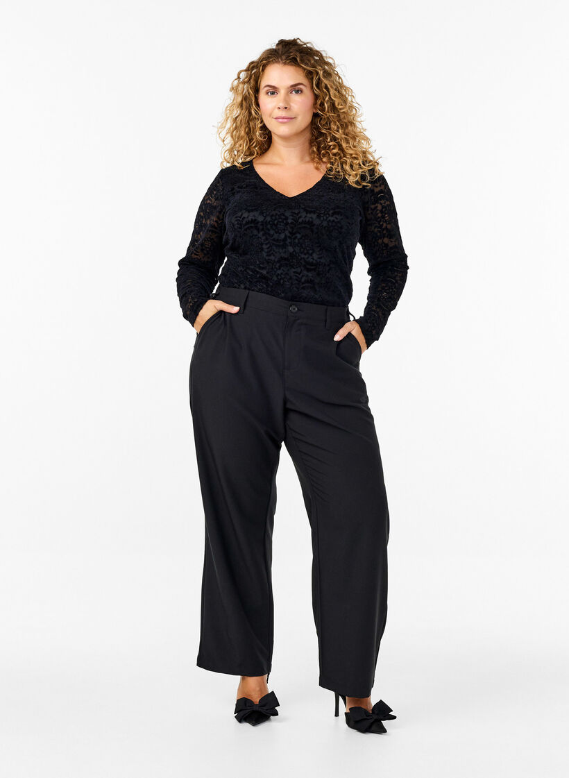 Body med blonder og lange ermer, Black, Model image number 2