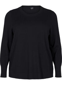 FLASH – strikket bluse med rund hals, Svart FLASH – strikket bluse med rund hals