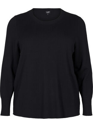 Zizzi FLASH – strikket bluse med rund hals, Svart, Packshot image number 0