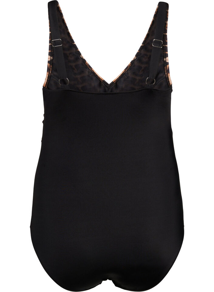 Badedrakt med bøyle og justerbare stropper, Black Leopard, Packshot image number 1