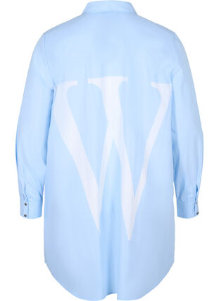Lang bomullsskjorte med krage og knappelukking, Chambray Blue, Packshot image number 1
