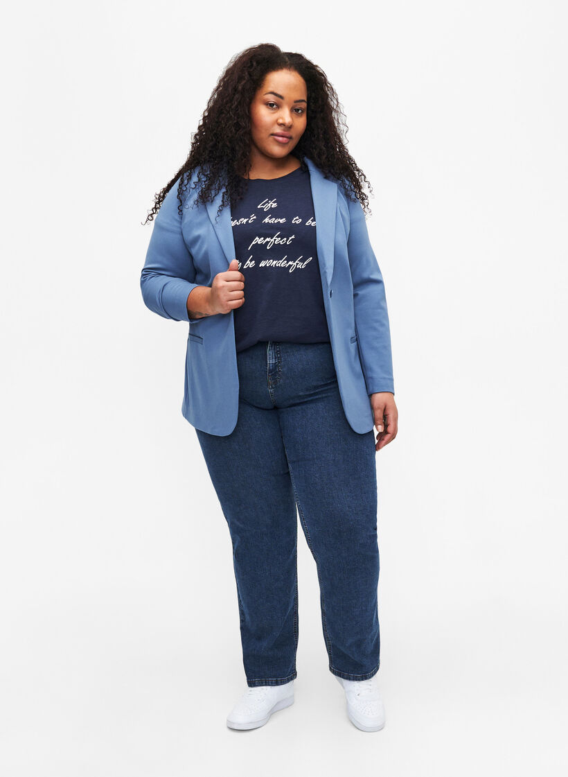 Enkel blazer med knappelukking, Blå, Model image number 1