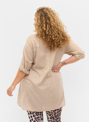 Lang skjorte med 3/4-ermer og V-hals, Simply Taupe, Model image number 1