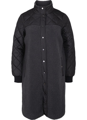 Quiltet jakke med teddy og knappelukking, Black Comb, Packshot image number 0