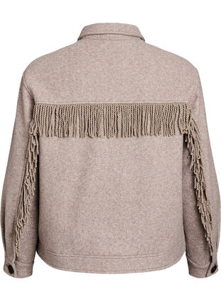 Zizzi Kort skjortejakke med frynser, Moon Rock Mel., Packshot image number 1