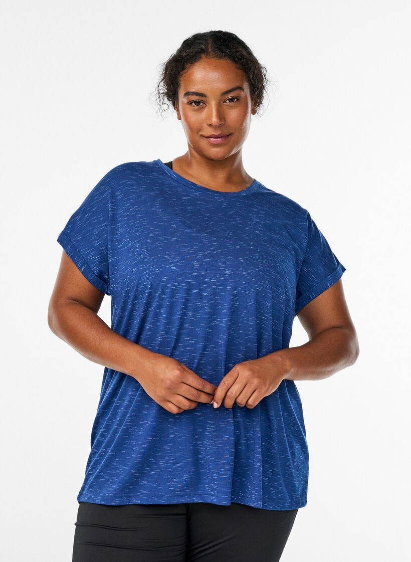 Løs trenings-T-skjorte med korte ermer, Blå, Model image number 0