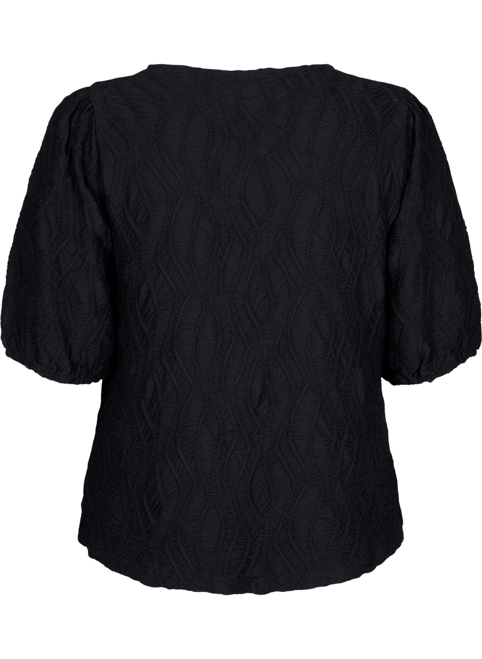 Zizzi Kortermet bluse med tekstur, Black, Packshot image number 1