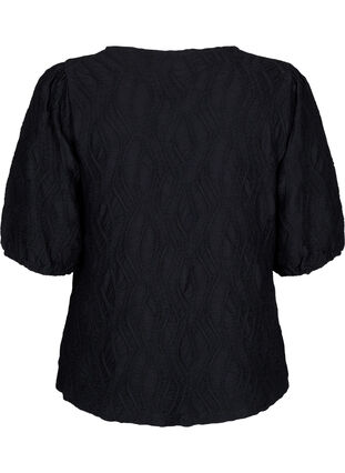Kortermet bluse med tekstur, Black, Packshot image number 1