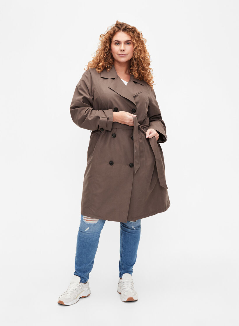 Trenchcoat med belte og slisse, Chocolate Chip, Model image number 2