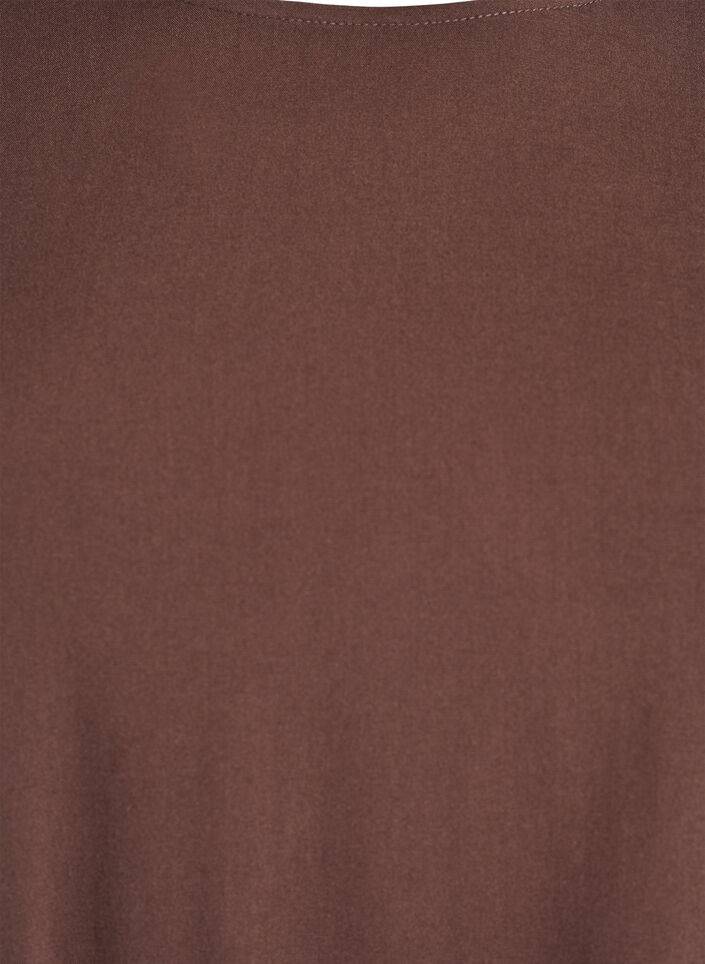 Vevet bluse med korte ermer og rund hals, Brun, Packshot image number 2