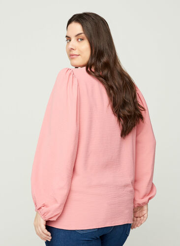 Bluse med puffermer, Brandied Apricot, Model image number 1