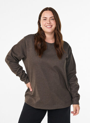 Zizzi FLASH - Genser med crewneck, Brun, Model image number 0