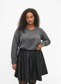 Langermet bluse med bred mansjett og knapper, Dark Grey Melange, Model