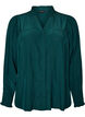 Bluse med rysjekrage og rynking, Gr&oslash;nn, Packshot image number 0