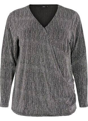 Zizzi Omslagslook glitter festtopp, Svart, Packshot image number 0