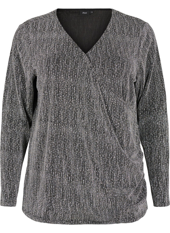 Omslagslook glitter festtopp, Svart, Packshot image number 0