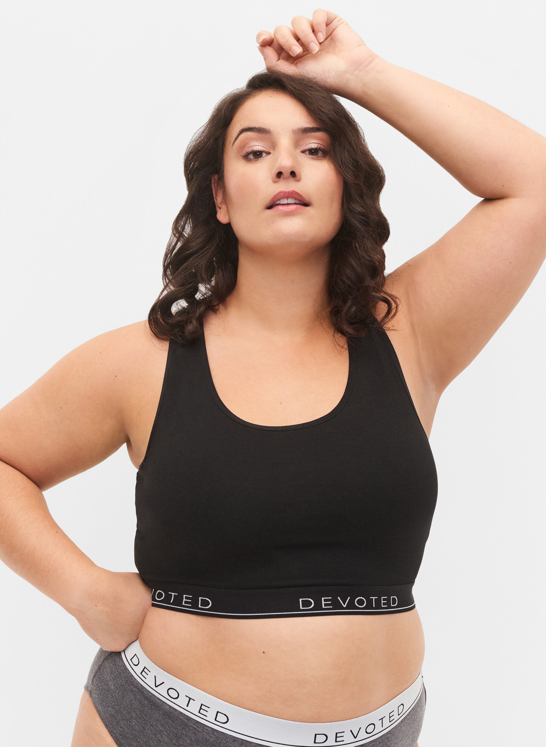 Zizzi BH med en rund hals i bomull, Black/Upper Font, Model image number 0