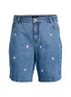 Dongerishorts med høy midje, med broderte hjerter, Blå, Packshot image number 0
