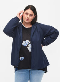 Kort jakke med hette og justerbar bunn, Navy Blazer, Model
