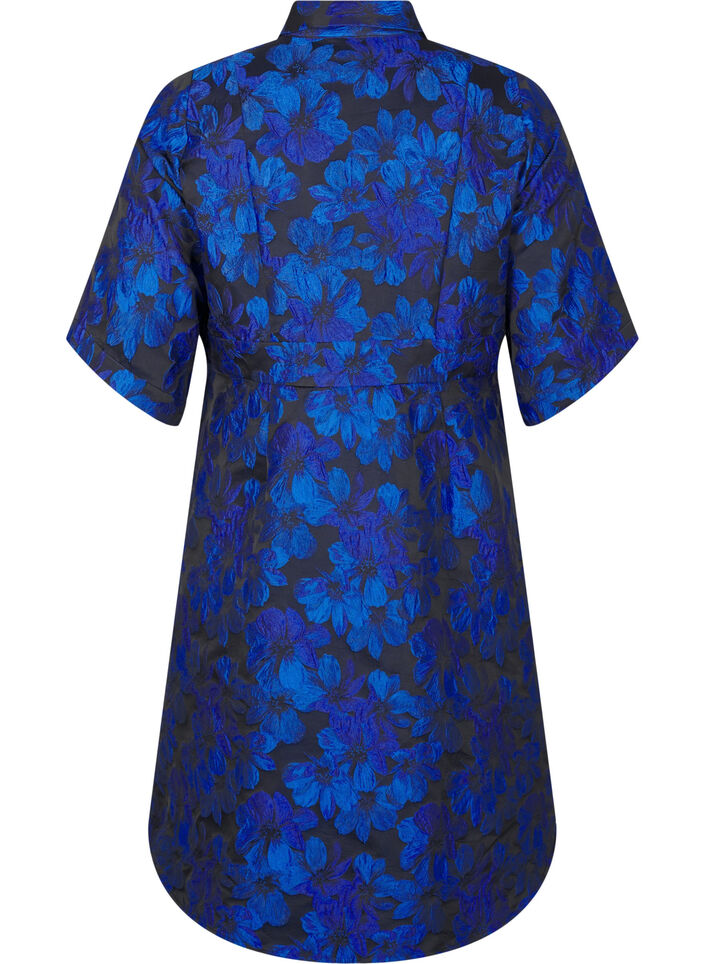 Kort jacquard-kjole med 3/4-ermer, Black Blue, Packshot image number 1