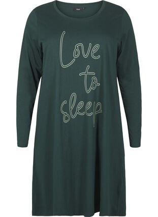 Zizzi Langermet nattkjole i økologisk bomull, Grønn, Packshot image number 0