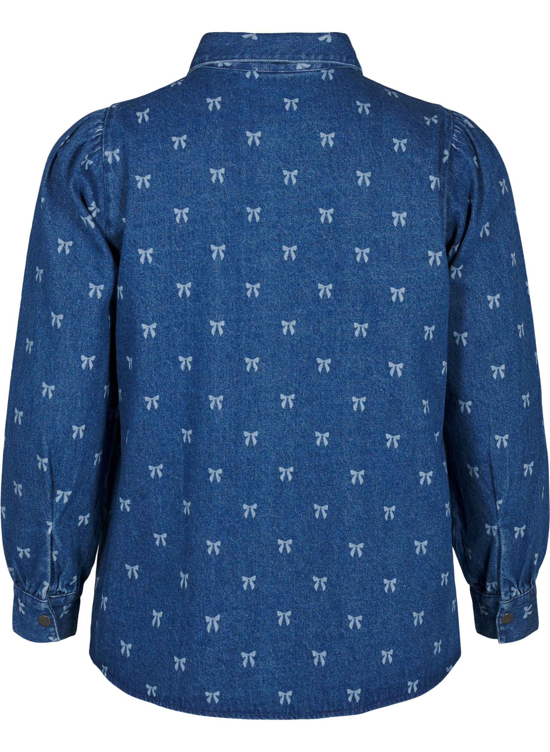 Zizzi Denimskjorte med hjerter, Denim Blue W. Wh.Bow, Packshot image number 1