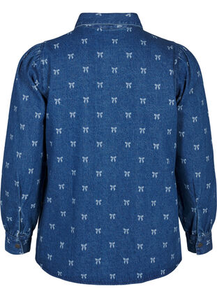 Zizzi Denimskjorte med hjerter, Denim Blue W. Wh.Bow, Packshot image number 1