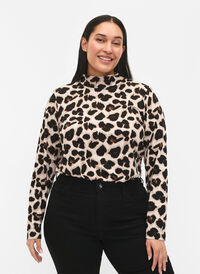 FLASH - Bluse med lange ermer og turtleneck, Leopard AOP, Model