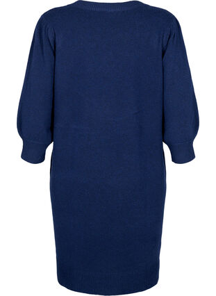Strikket kjole med 3/4 puffermer, N. Blazer/Black Mel., Packshot image number 1