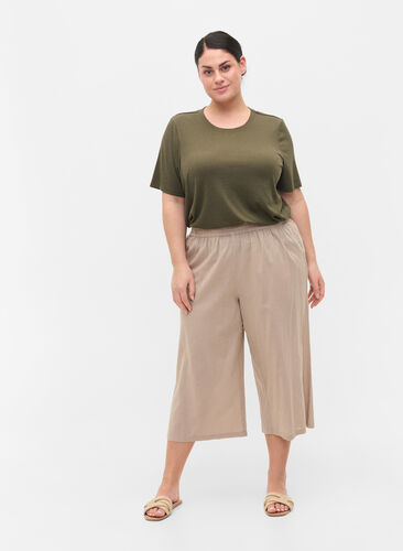 7/8-bukser i bomullsmiks med lin, Simply Taupe, Model image number 2