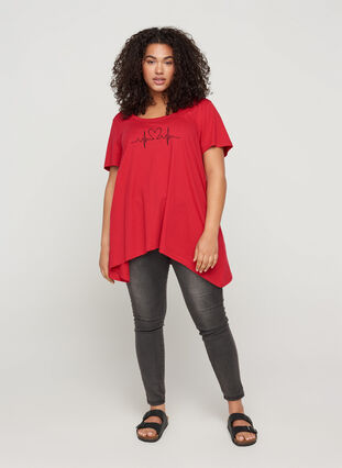 Kortermet T-skjorte i bomull med A-form, Lipstick Red HEART, Model image number 2