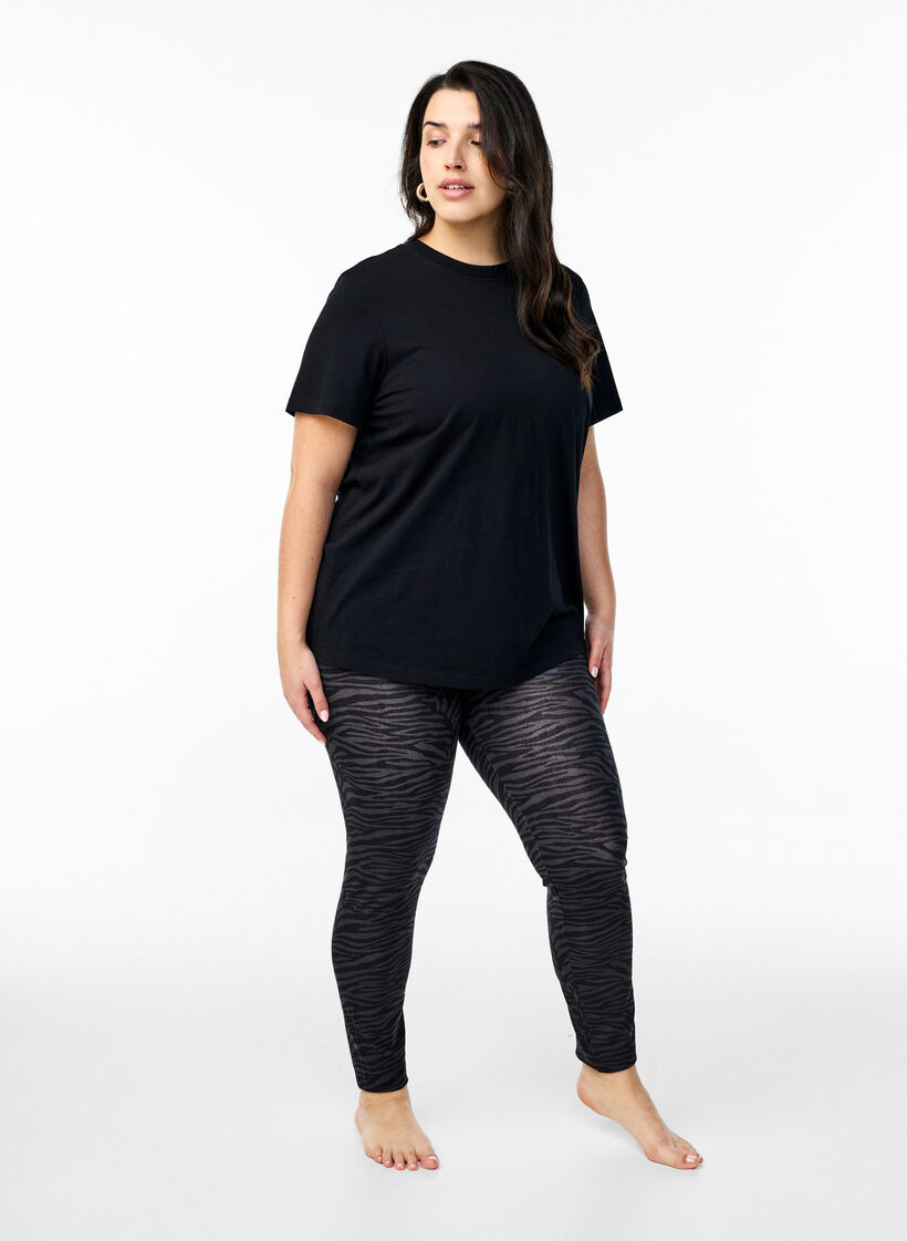 Viskose leggings med print, Svart, Model image number 1