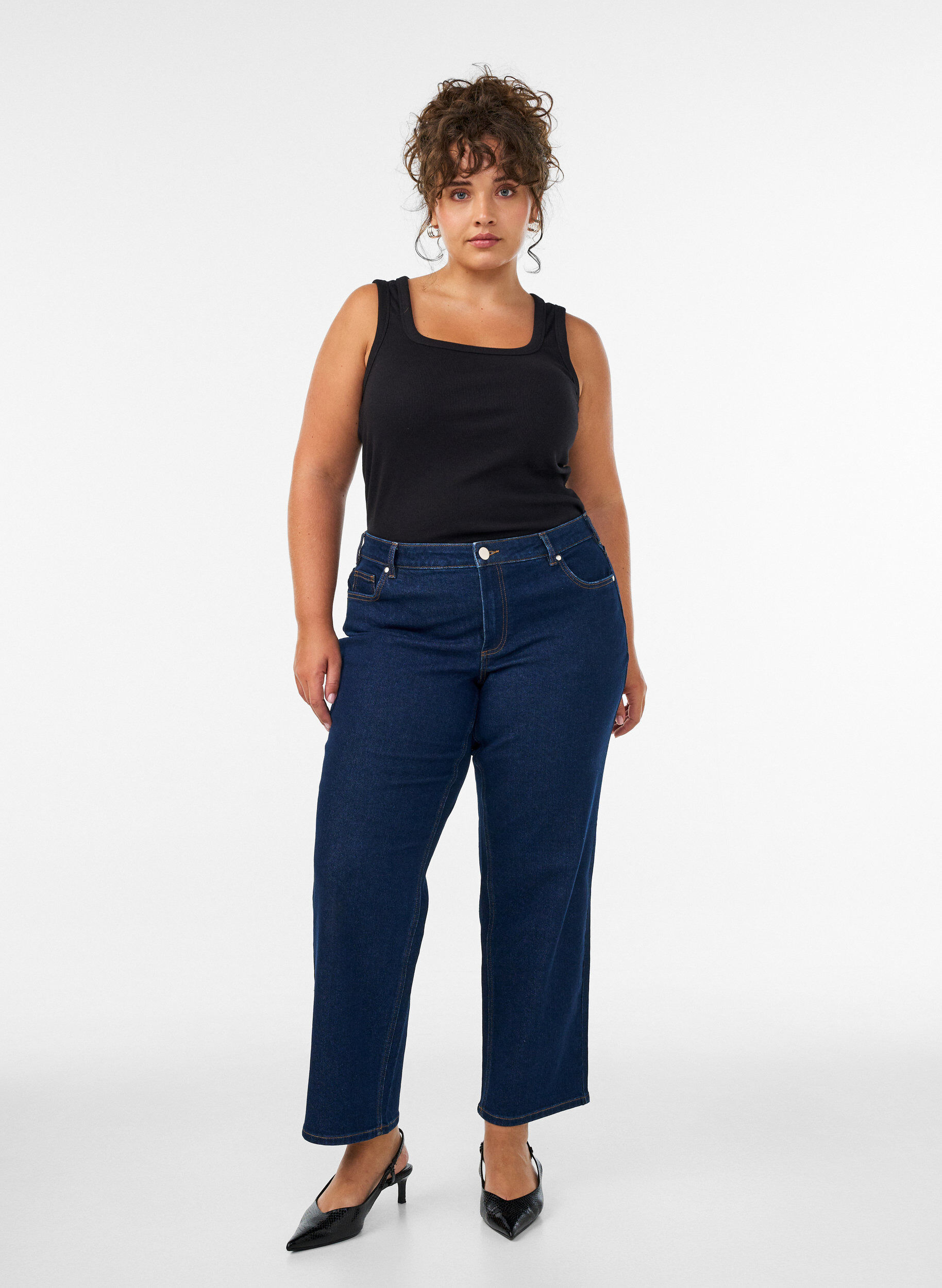 Cropped jeans med straight fit og normal midje, Bl&aring;, Model