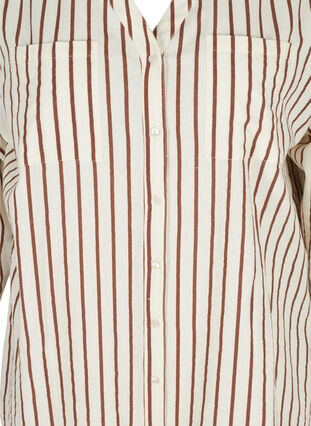 Lang stripete bomullsskjorte med V-hals, Stripe, Packshot image number 2